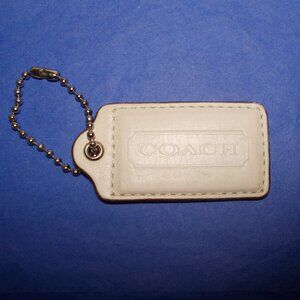 COACH White Off Leather Hang Tag 3" with Silver toned bead chain VTG